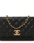 Caviar Quilted Camellia Wallet On Chain WOC Black
