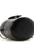 Lambskin Quilted Mini Round Vanity Case With Chain Black