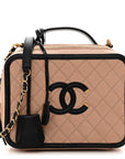 Caviar Quilted Large CC Filigree Vanity Case Beige Black