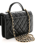 Lambskin Quilted Preppy Satchel Wallet On Chain WOC Black