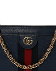 Textured Calfskin Web Medium Ophidia Chain Shoulder Bag Blue Agata