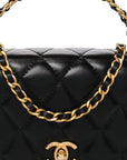 Shiny Calfskin Quilted Metal Top Handle Wallet On Chain WOC Black