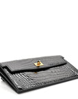 Shiny Alligator Kelly Pocket Long Wallet Black