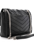 Calfskin Matelasse Monogram Microstud Medium Niki Chain Satchel Black