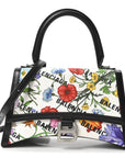 X GCCI Canvas Boarded Plutone Calfskin Flora Logo Print Small Hourglass Top Handle Bag White Multicolor Black