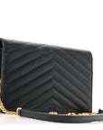 Grain De Poudre Matelasse Chevron Monogram Envelope Chain Wallet Black