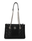 Calfskin Matelasse Aria Small GG Marmont Shoulder Tote Black