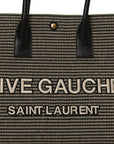 Embroidered Cotton Linen Rive Gauche Noe Tote Black Beige
