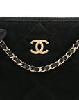 Velvet Effect Nylon Shiny Crumpled Calfskin Coco Neige Quilted Clutch With Chain Black