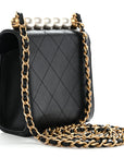 Lambskin Quilted Chic Pearls Flap Black