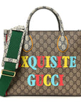 GG Supreme Monogram Exquisite Small Tote Beige Ebony Blue Crop Live Red