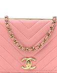 Lambskin Chevron Quilted Trendy CC Wallet On Chain WOC Pink