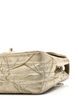Patent Metallic Crumpled Calfskin Chevron Quilted Mini Square Flap Gold