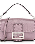 Metallic Cuoio Roma Sellerissima Nappa Sintetica Tape Stitch Mini Baguette Rosa Placca Argento