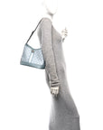GG Supreme Monogram Textured Dollar Calfskin Web Small Ophidia Bucket Shoulder Bag Dusty Blue