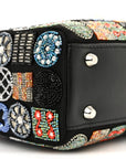 Satin Lambskin Embroidered Beaded Mini Lady D1OR Black Multicolor