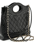 Shiny Crumpled Calfskin Quilted Mini 31 Shopping Bag Black