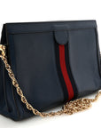 Textured Calfskin Web Medium Ophidia Chain Shoulder Bag Blue Agata
