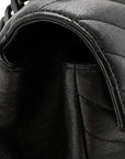 Sheepskin Matelasse Chevron Monogram Monochrome Large College Satchel Black