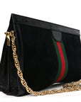 Suede Patent GG Web Medium Ophidia Chain Shoulder Bag Black