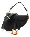 Grained Calfskin Mini Saddle Bag With Strap Black