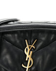 Lambskin Quilted Small Loulou Puffer Monogram Chain Satchel Black