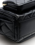 Shiny Crumpled Lambskin Quilted Small Preppy Pocket Camera Case Black