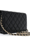 Lambskin Quilted All About CHNL Charm Wallet On Chain WOC Black
