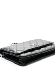Lambskin Quilted Enamel CC Wallet on Chain WOC Black