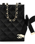 Lambskin Quilted Book Card Holder on Chain Black