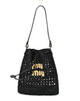 Raffia Crochet Drawstring Pouch Black Naturale
