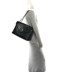 Calfskin Y Quilted Monogram Large Loulou Chain Satchel Black