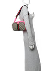 GG Supreme Monogram Textured Dollar Calfskin Web Ophidia Small Crossbody Bag Beige Ebony Fuchsia