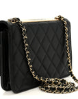 Lambskin Quilted Trendy CC Wallet On Chain WOC Black