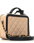 Caviar Quilted Small CC Filigree Vanity Case Beige Black