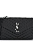 Grain De Poudre Matelasse Chevron Monogram Envelope Chain Wallet Black