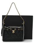 Braided Raffia Calfskin Quilted Mini CHNL 25 Handbag Black White