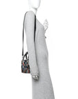 Satin Lambskin Embroidered Beaded Mini Lady D1OR Black Multicolor