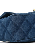 Printed Denim Quilted Mini Rectangular Flap Dark Blue