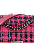 Patent Tweed Medium Boy Flap Fuchsia