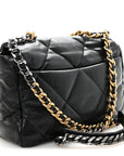Goatskin Quilted Large CHNL 19 Flap Black