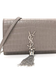 Calfskin Crocodile Embossed Kate Monogram Tassel Chain Wallet Fog