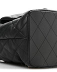 Lambskin Quilted Double Pocket Drawstring Backpack Black