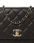 Lambskin Quilted Trendy CC Wallet On Chain WOC Dark Brown