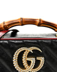 Vintage Effect Calfskin Matelasse Diagonal Small Torchon GG Marmont Bamboo Top Handle Shoulder Bag Black Romantic Cherry