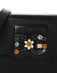 Lizard Embossed Crystal Embellished DG Millennials Mini Crossbody Bag Black