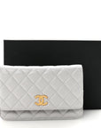 Caviar Quilted Textured CC Wallet on Chain WOC Grey