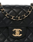 Lambskin Quilted Mini Rectangular Flap Black