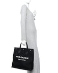 Linen Calfskin Rive Gauche North South Tote Black