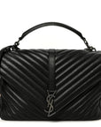 Sheepskin Matelasse Chevron Monogram Large College Satchel Black